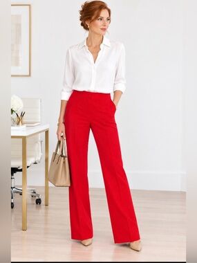 Ann Taylor Red Tailored Pants Wide leg high waist, Brand new w/ tag Size 14